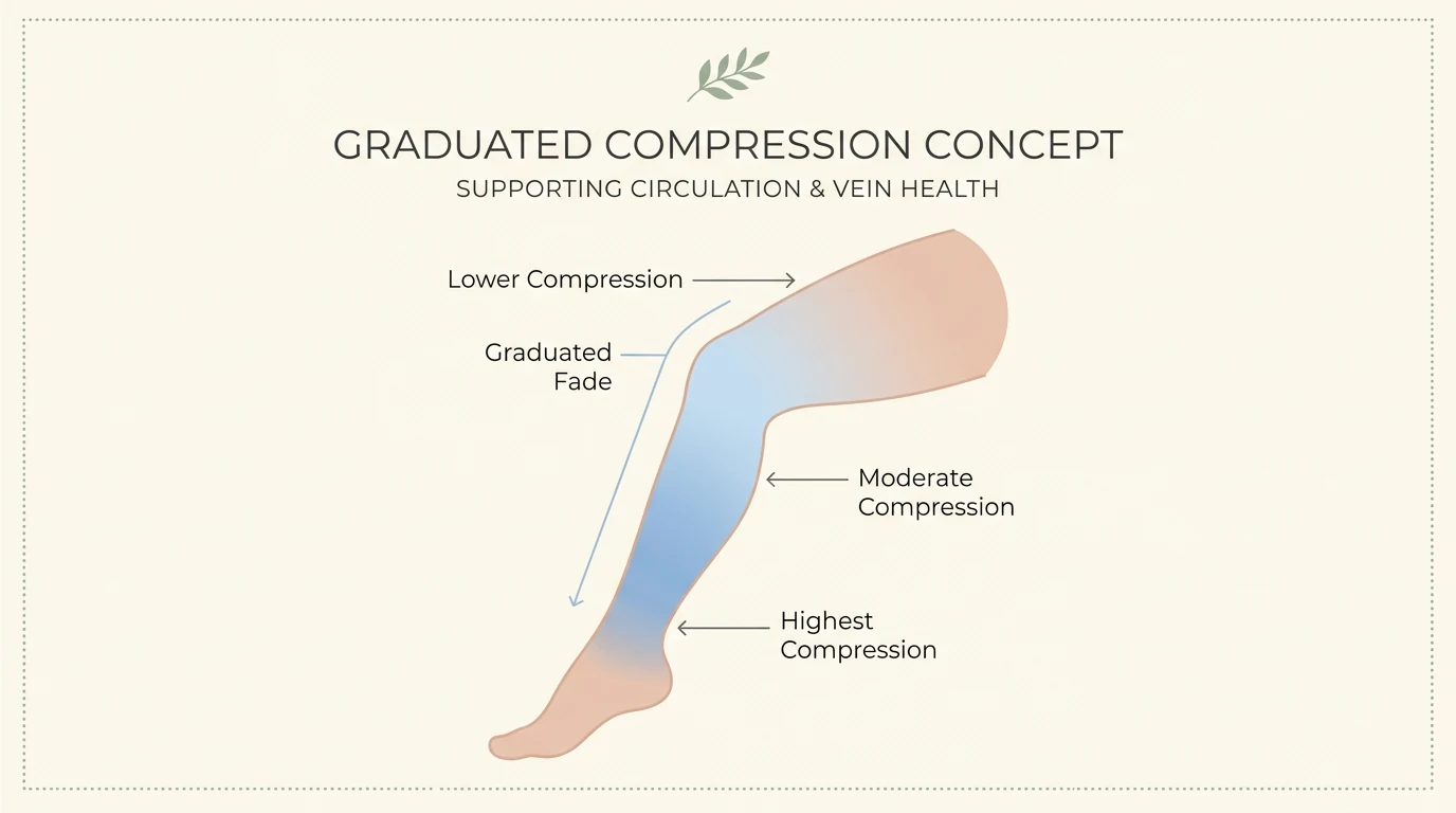 Compressione graduata MANON, schema di pressione dal caviglia alla coscia